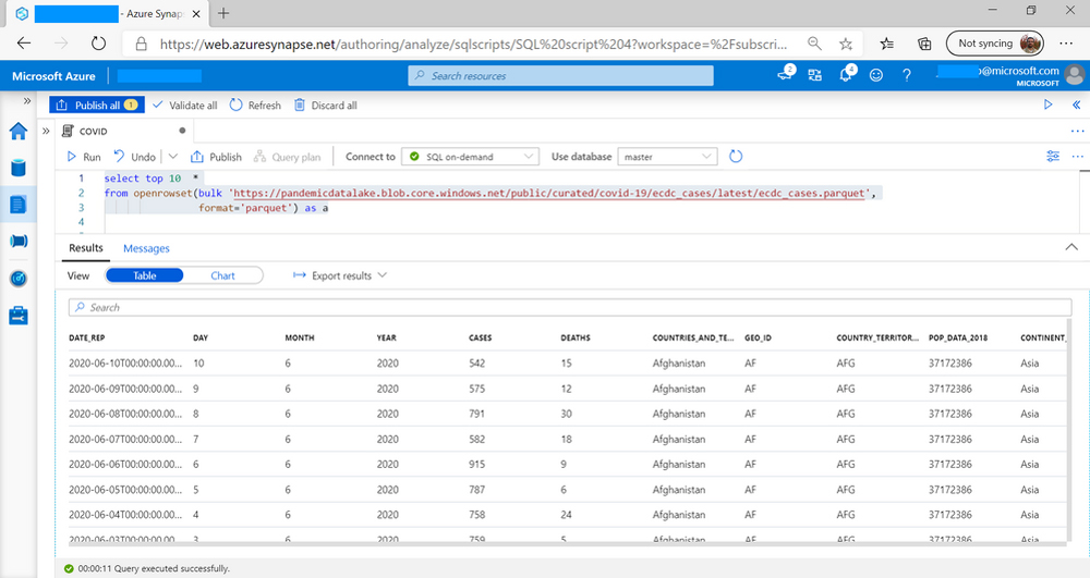 The Azure Synapse Analytics interface.